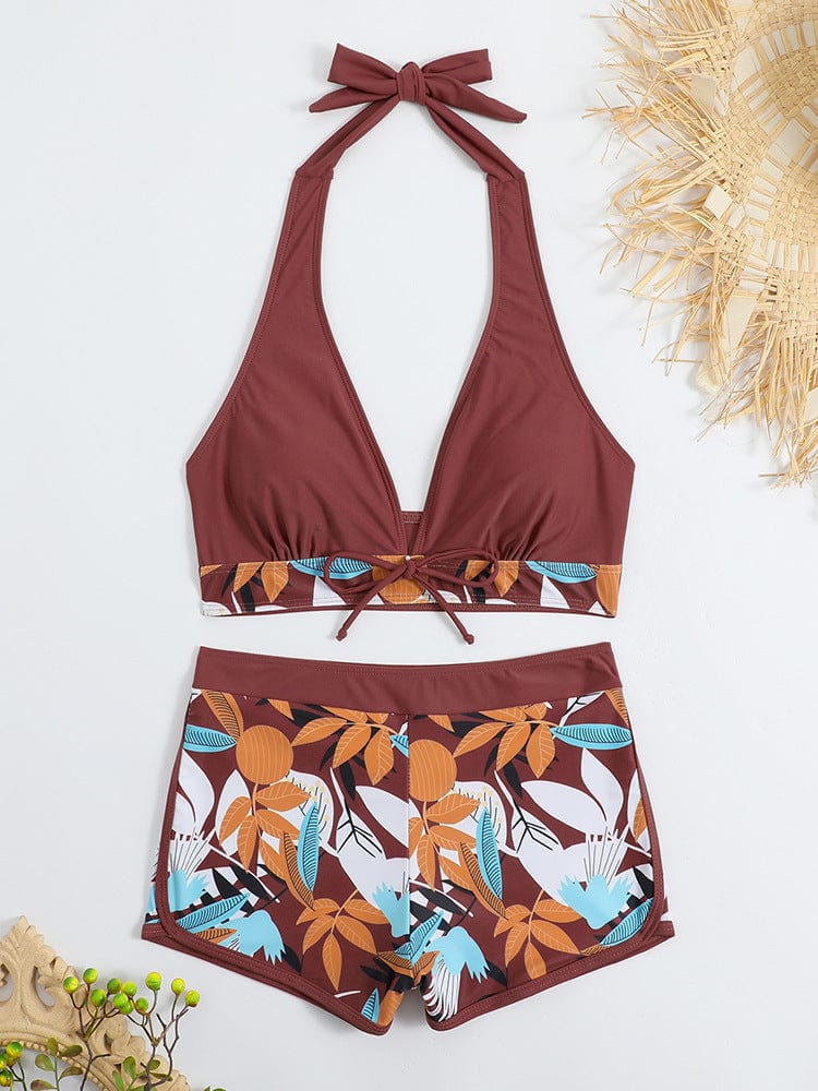 S-XL Women's Swimsuit Split High Waist Panel Lace up Flat Angle College Sports Surfing Bikini