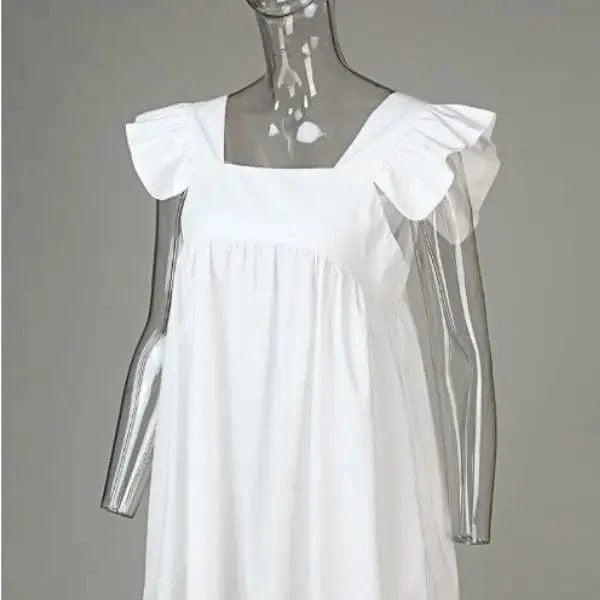 S-XXL Summer New Dress Fragmented print color blocking square neck ruffle edge sleeve solid color large hem dress