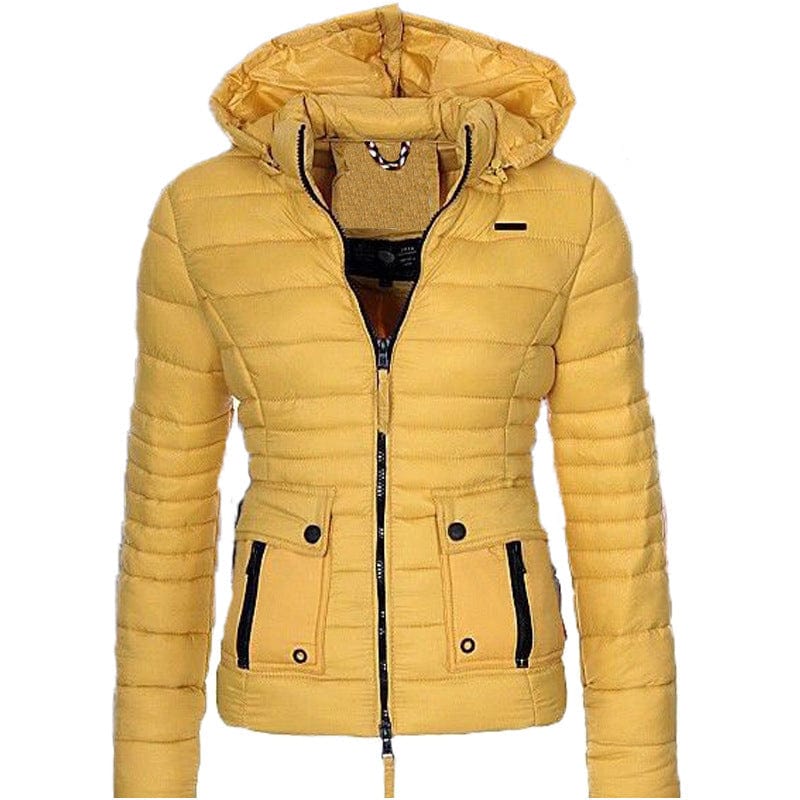 S / Yellow 10%OFF S-3XL Winter women's cotton coats short slim solid color cotton jackets warm zipper hooded cotton coats