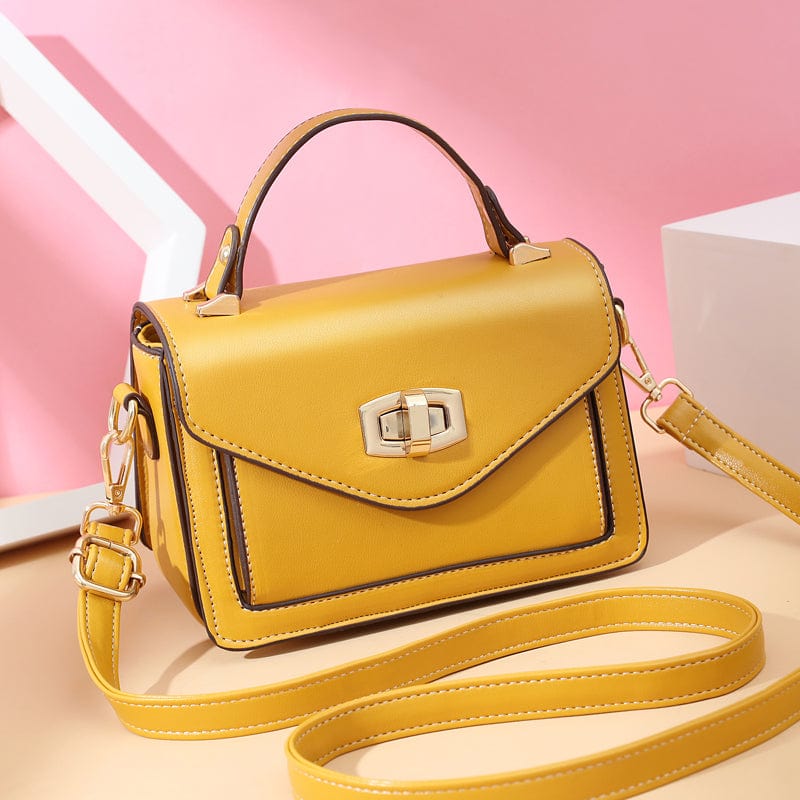 S / Yellow 2022 Fashion commuting all-match leather women handbags twist buckle cross-body bag shoulder bag woman bags handbags
