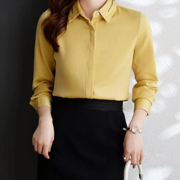 S / Yellow Autumn New Style Clothes High Quality Elegant Fashion Long Sleeve Professional Women's Shirt