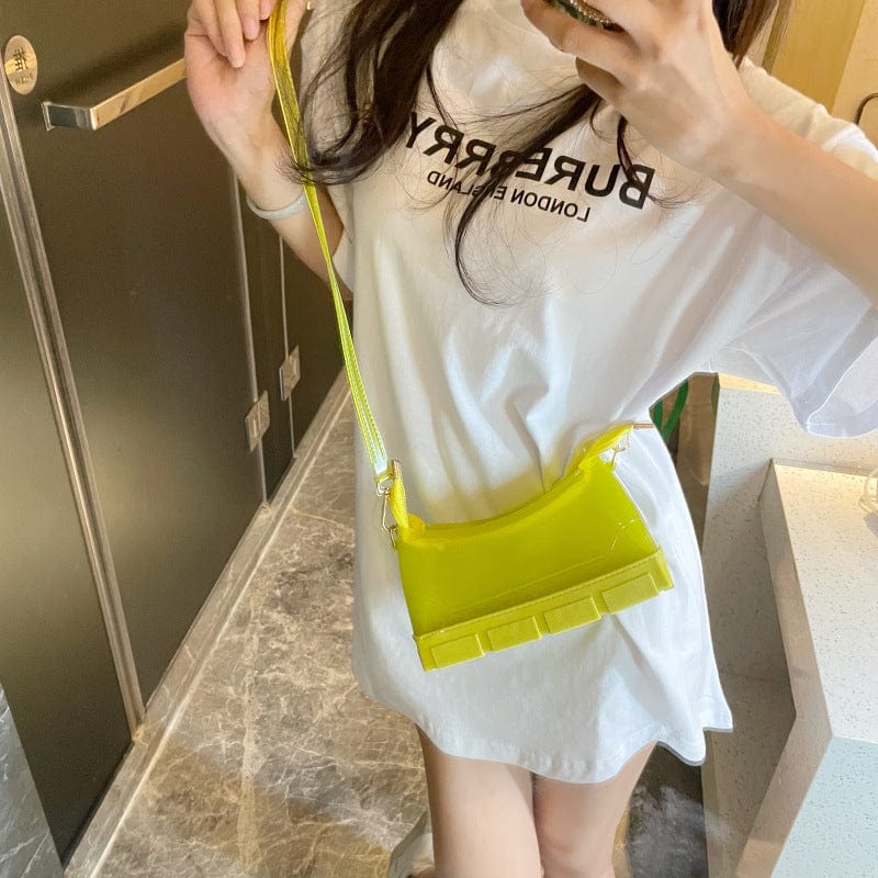 S / Yellow New Arrivals Fashion Designer PVC Clear Jelly Bags Women Handbags Ladies Hand Bags Transparent Purses and Handbags for Women