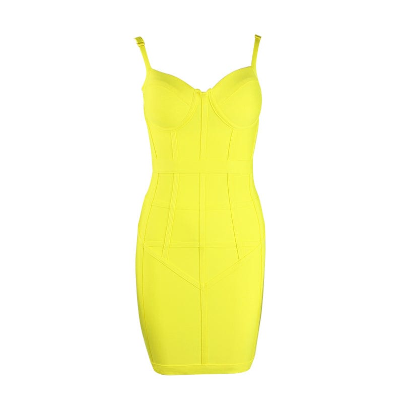 S / Yellow New Summer Strap Women Clothing Bodycon Backless fashion Silm Waist Dress Bandage