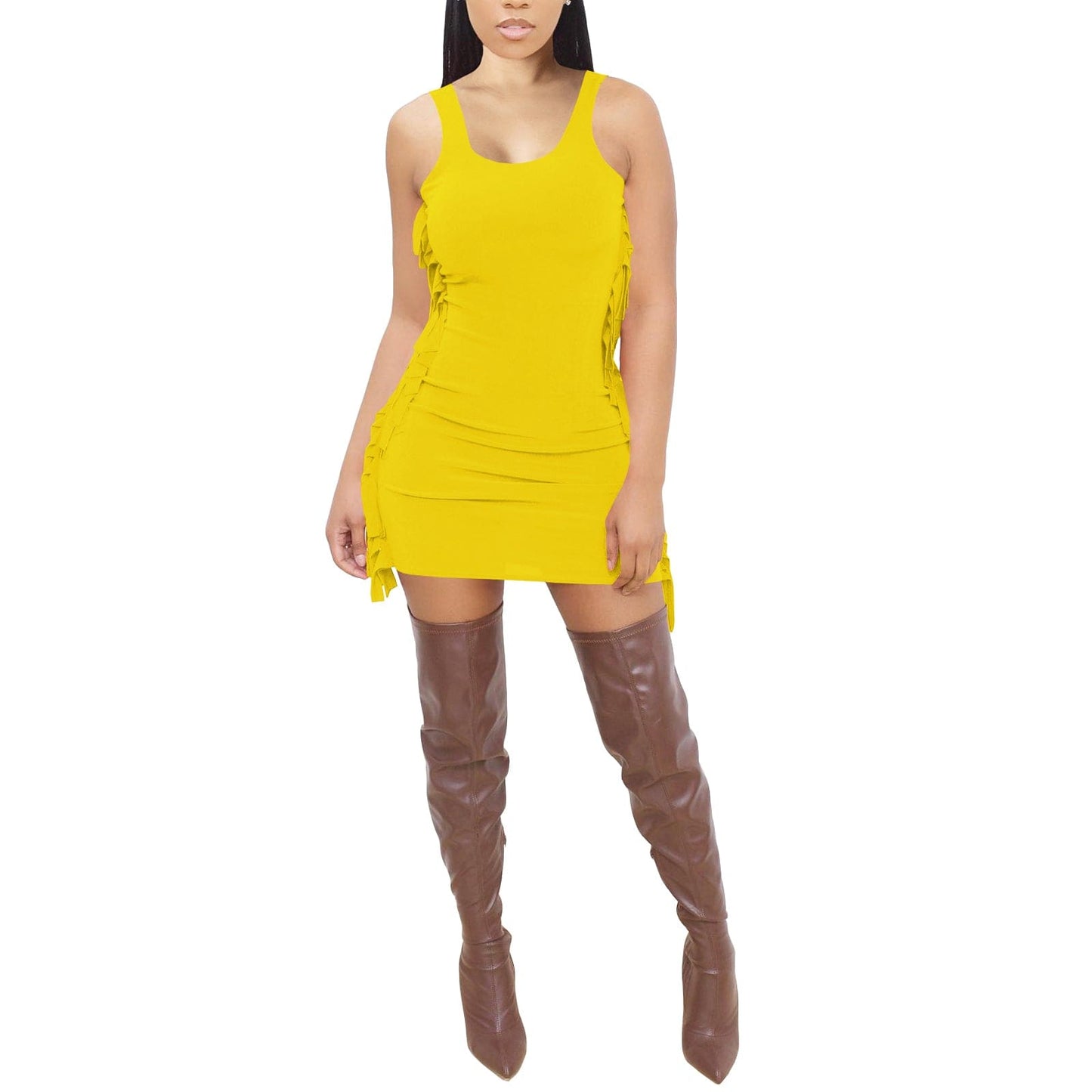 S / Yellow Trendy Women Clothes Summer New Mermaid Tail Swing Ruffled Holiday Dress Casual Dresses