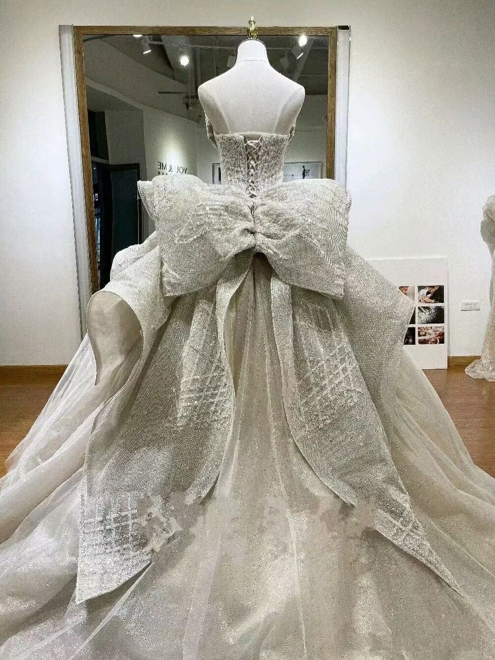 S0206H Luxurious Beaded Diamond Tube Top Sexy Elegant Fairy Puffy Tail Wedding Dress