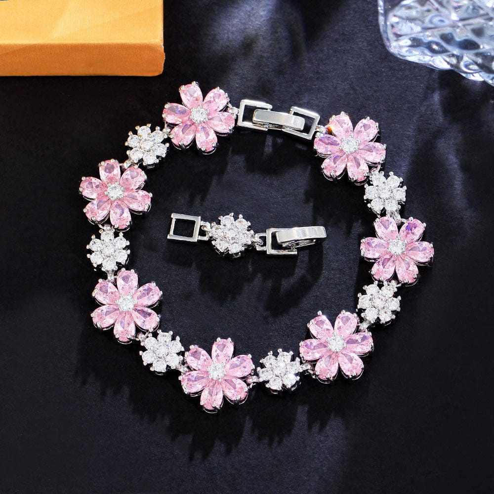 S0232-Yin-FenHong 9 Colors Chic Jewelry Accessories Cubic Zircon CZ Blue Pink Flower Charms Designer Bridal Bracelets for Women Bridal Party Wear