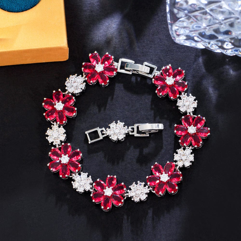 S0232-Yin-Hong 9 Colors Chic Jewelry Accessories Cubic Zircon CZ Blue Pink Flower Charms Designer Bridal Bracelets for Women Bridal Party Wear