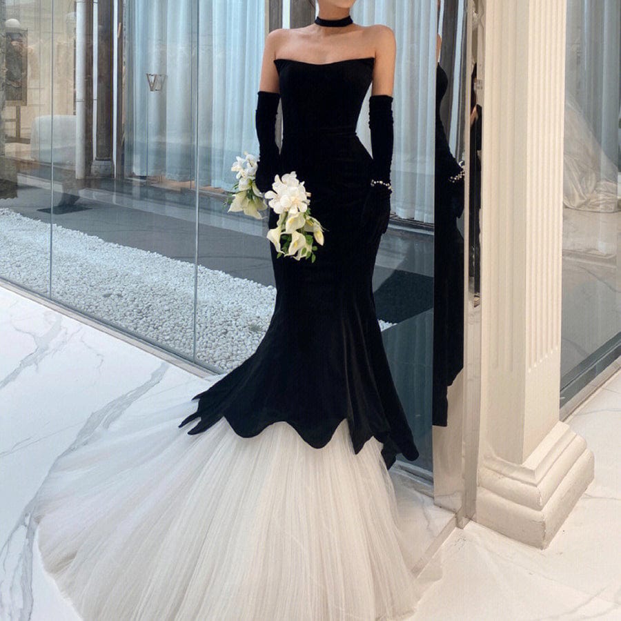 S0575H Bride retro sexy tube top temperament velvet annual banquet mermaid evening dress