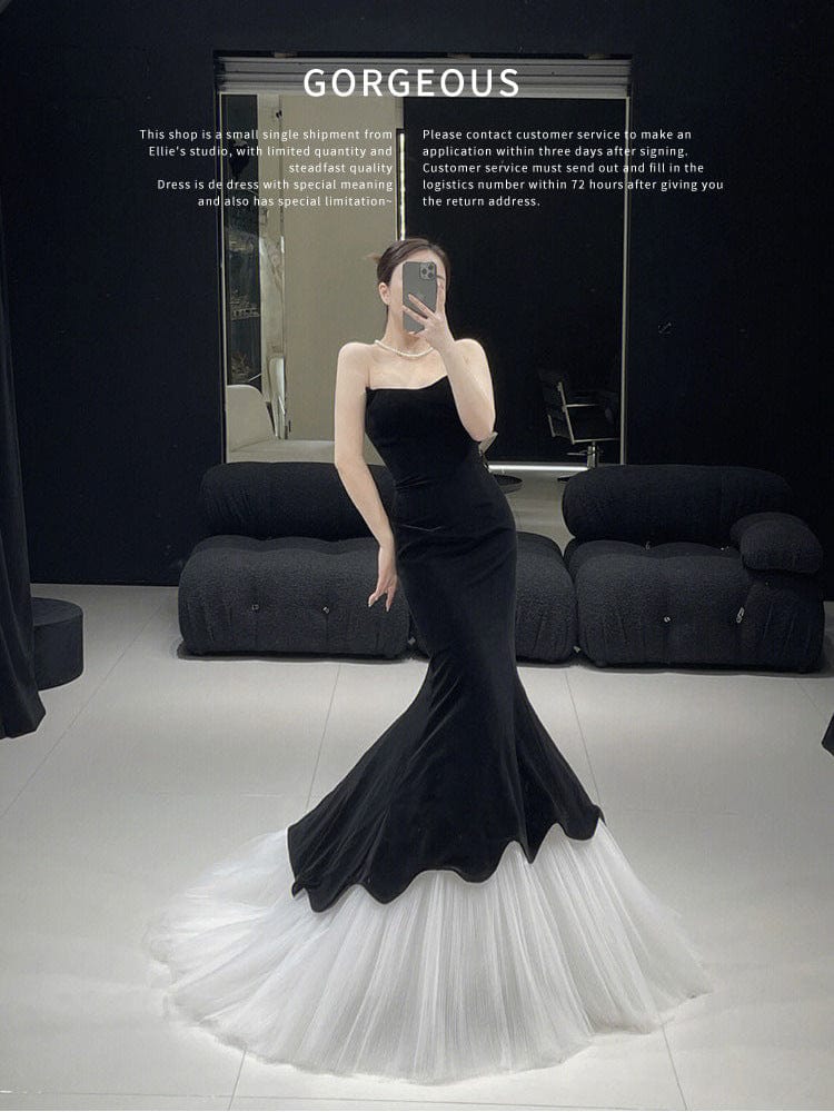 S0575H Bride retro sexy tube top temperament velvet annual banquet mermaid evening dress