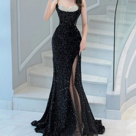 S0578H Sexy backless black 2023 new bride mermaid banquet party performance evening dress