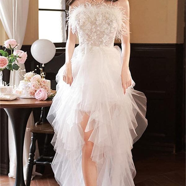 S0748H 2023 new one-shoulder evening dress celebrity birthday white tube top evening dress