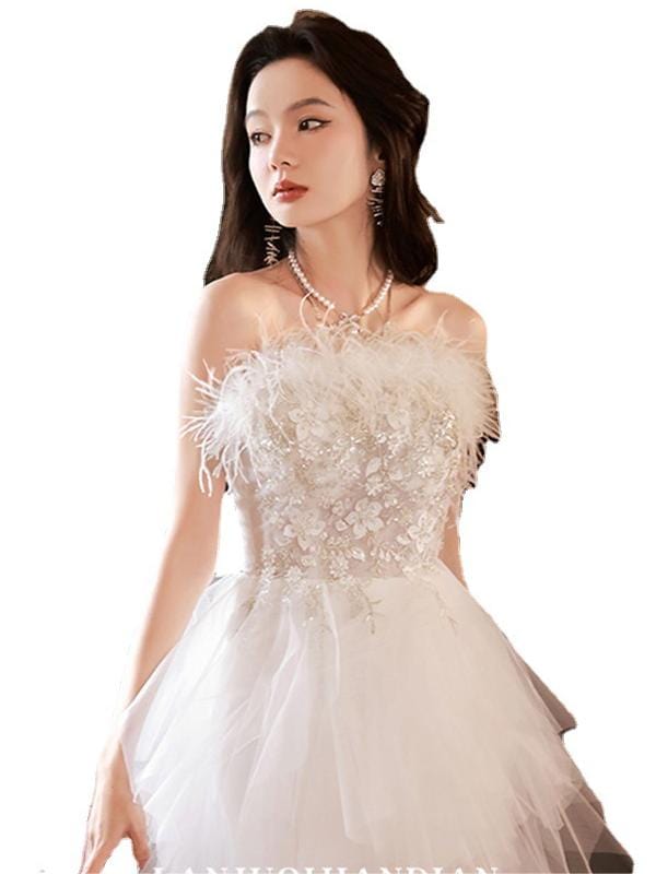 S0748H 2023 new one-shoulder evening dress celebrity birthday white tube top evening dress