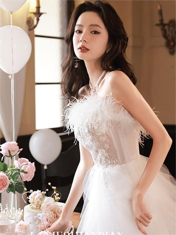S0748H 2023 new one-shoulder evening dress celebrity birthday white tube top evening dress