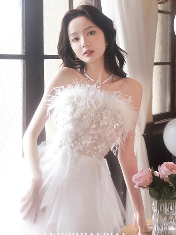 S0748H 2023 new one-shoulder evening dress celebrity birthday white tube top evening dress