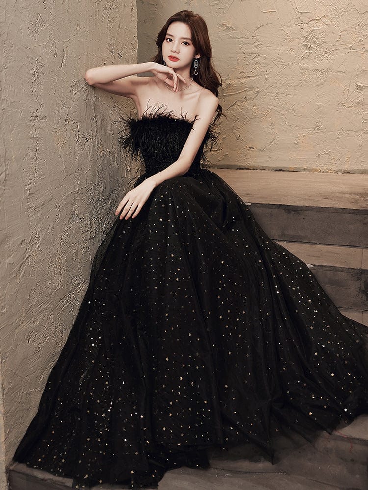 S0749H 2023 new bride toast dance dinner tube top fashion temperament black evening dress