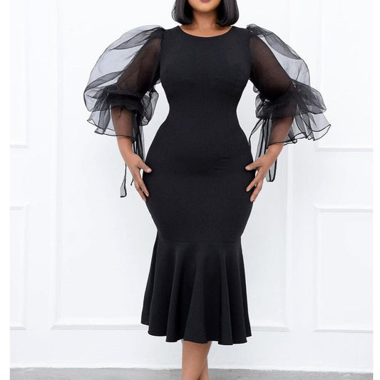 S327Q  Mesh stitching fishtail fashion large size hip dress
