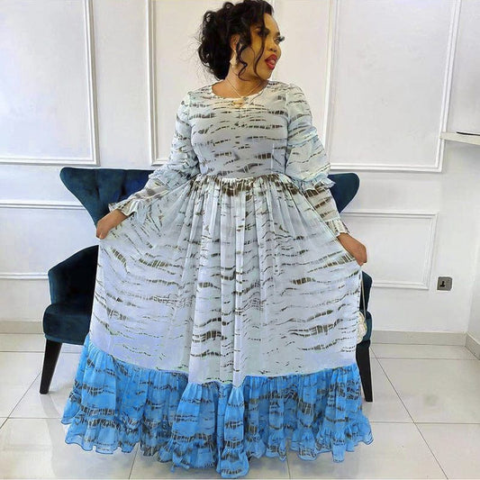 S355Q   Women's Chiffon Two Piece Long Skirt Ruffle Dress