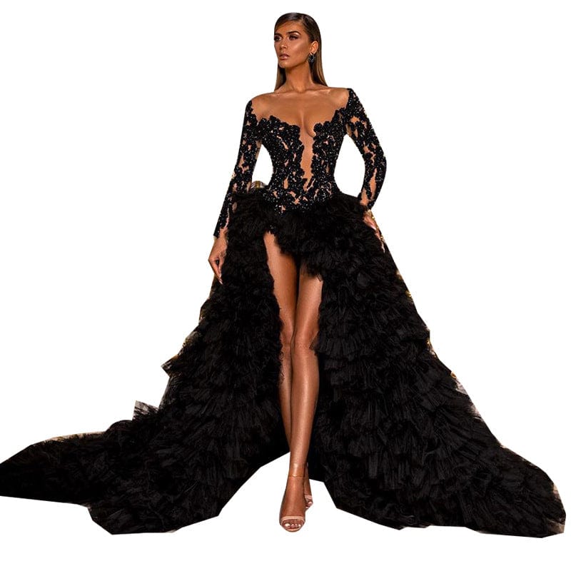 S4057F    2022 New High Quality Customized Hand Beaded Black Twist Party  women evening dresses elegant