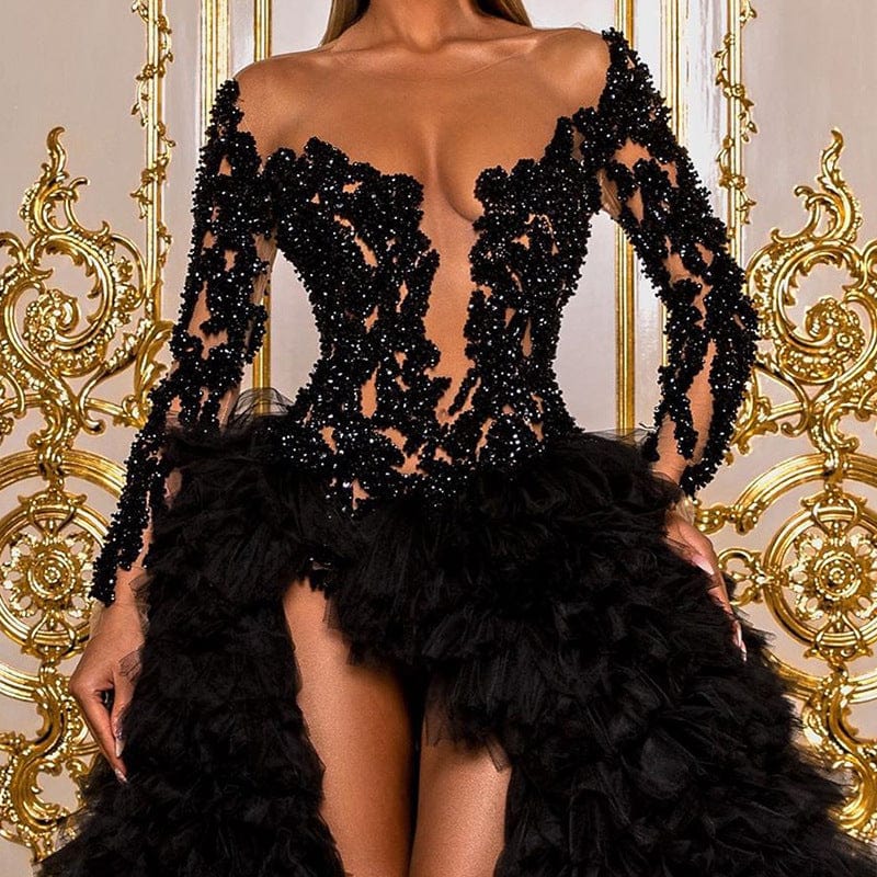 S4057F    2022 New High Quality Customized Hand Beaded Black Twist Party  women evening dresses elegant