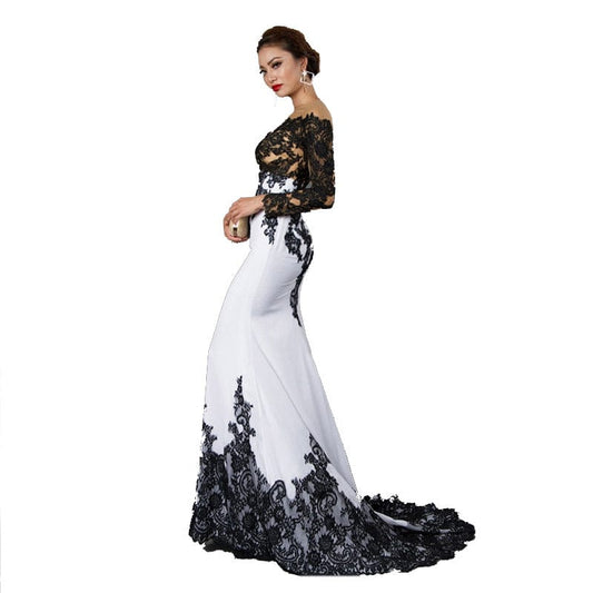 S4059F     high quality Embroidered Lace Long Dress with Mermaid Slim Fit Trailing elegant evening dress