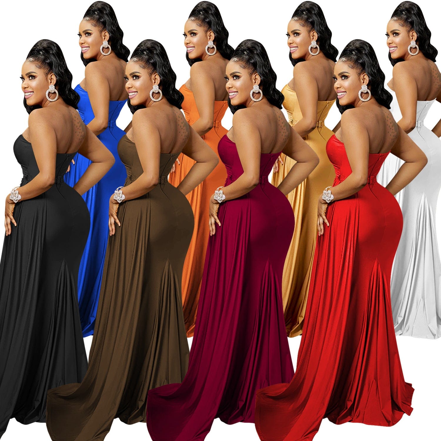 S4068F   Fashion Solid Color Party Tight One Shoulder Sleeve evening dresses women long