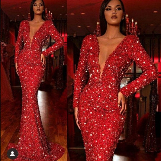 S4143F    2022 New High Quality Sexy Deep V Slim Fit Slim  plus size elegant dresses women evening
