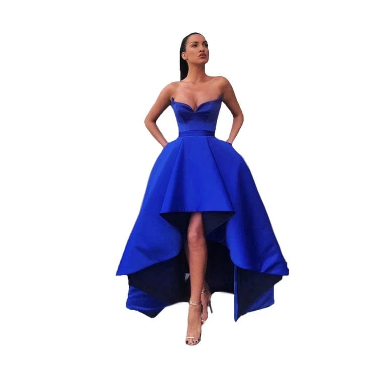 S4154F   2022 new high quality Tube Top Puffy Front Short Back Long Satin Waist Party elegant evening dress