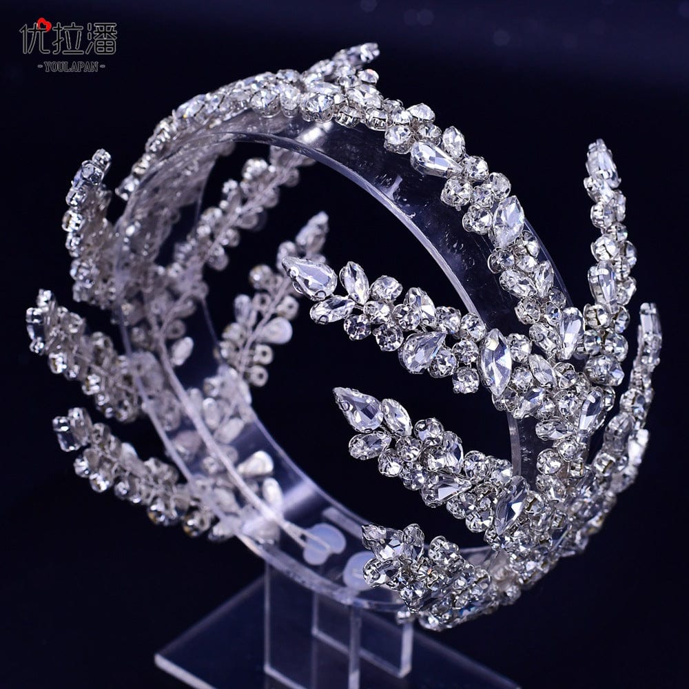 S4190F   Bridal Handmade Pearl Wide Headband Gold Leaf Rhinestone Shaped  wedding hair accessories tiaras