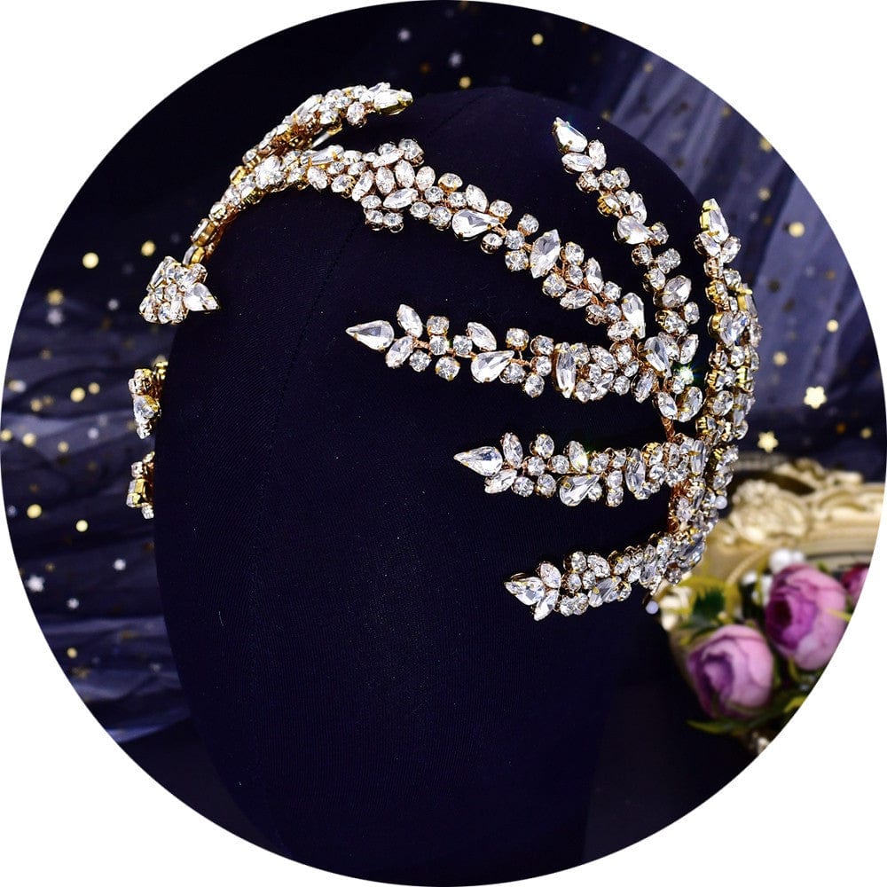 S4190F   Bridal Handmade Pearl Wide Headband Gold Leaf Rhinestone Shaped  wedding hair accessories tiaras