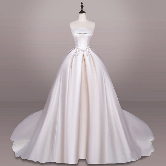 S4248F 2022 High Quality Custom Satin  Strapless Tail  party women ball gown wedding dress