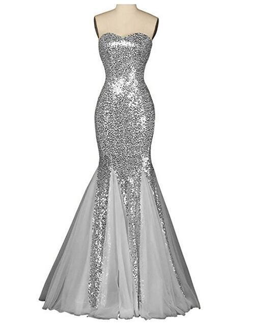 S4280F     New Tube Top Backless Fishtail Long Sequined Mesh  Banquet ball gowns for women evening dresses