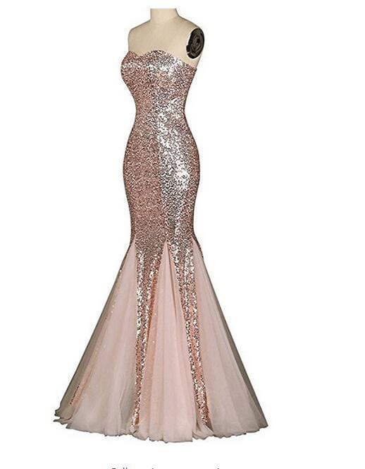 S4280F     New Tube Top Backless Fishtail Long Sequined Mesh  Banquet ball gowns for women evening dresses