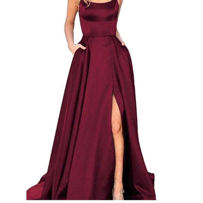 S4287F   New high quality Sexy Back Cutout Sheer Satin Trailing Swing Front Split party gowns for women evening dress