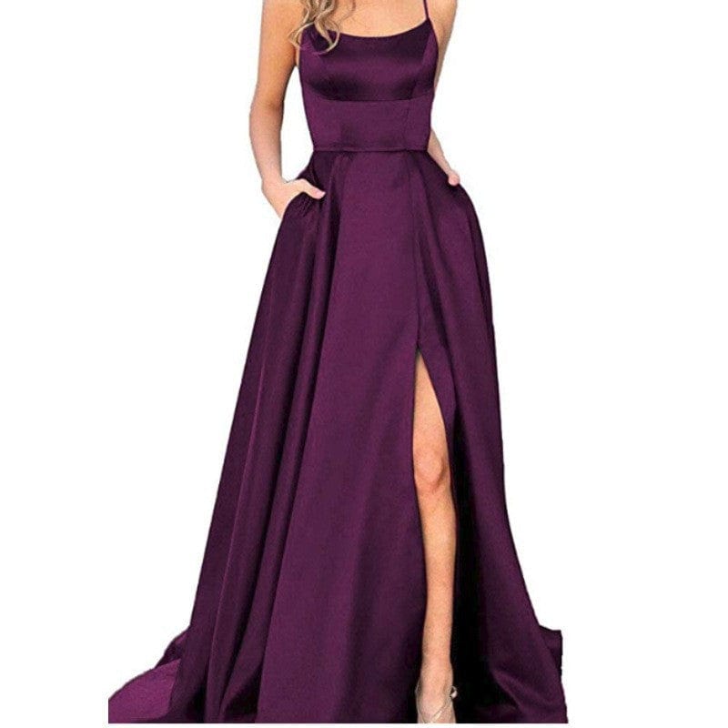 S4287F   New high quality Sexy Back Cutout Sheer Satin Trailing Swing Front Split party gowns for women evening dress