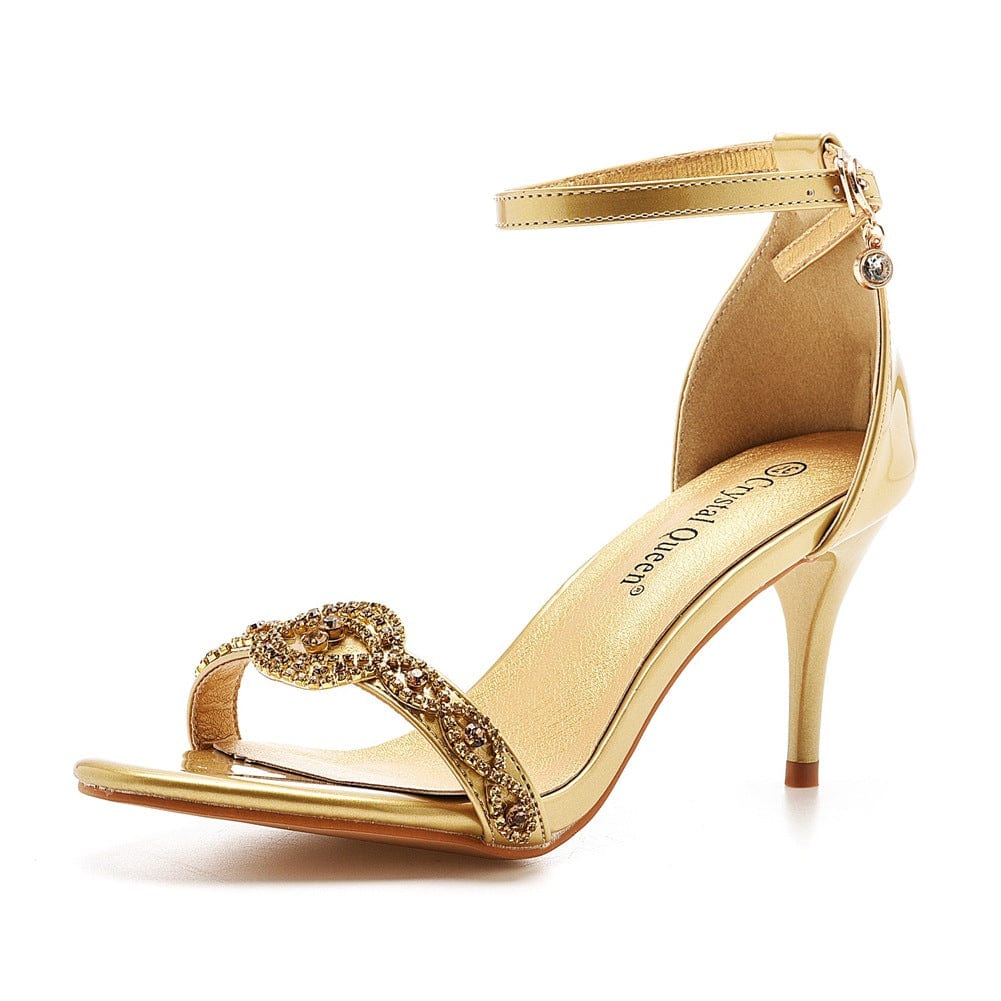 S4518F   7 cm temperament shallow mouth with thin heel crystal yellow diamond strip  wedding luxury shoes women