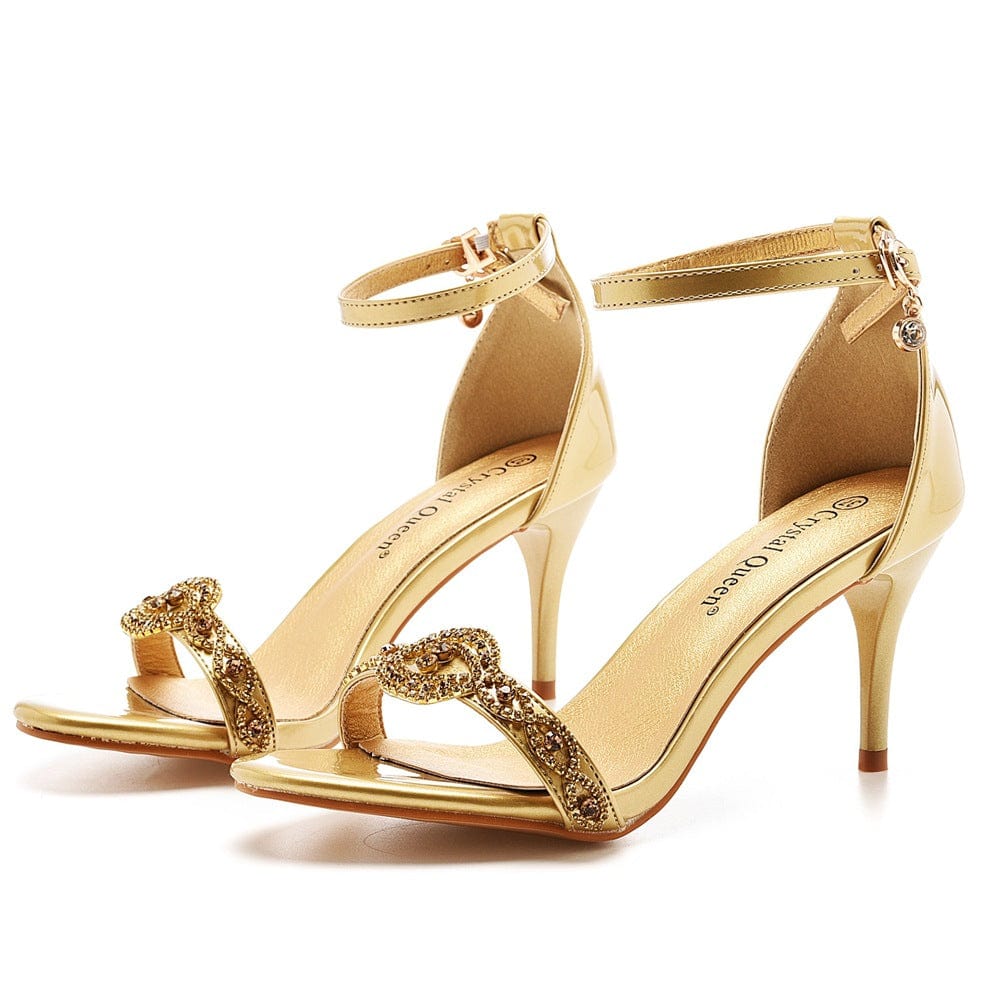 S4518F   7 cm temperament shallow mouth with thin heel crystal yellow diamond strip  wedding luxury shoes women