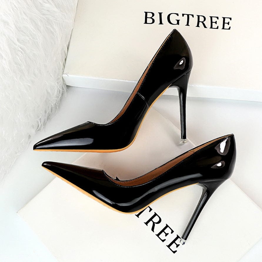 S4676F  Fashion simple stiletto super high heel glossy patent leather shallow mouth pointed toe sexy slimming wedding shoes