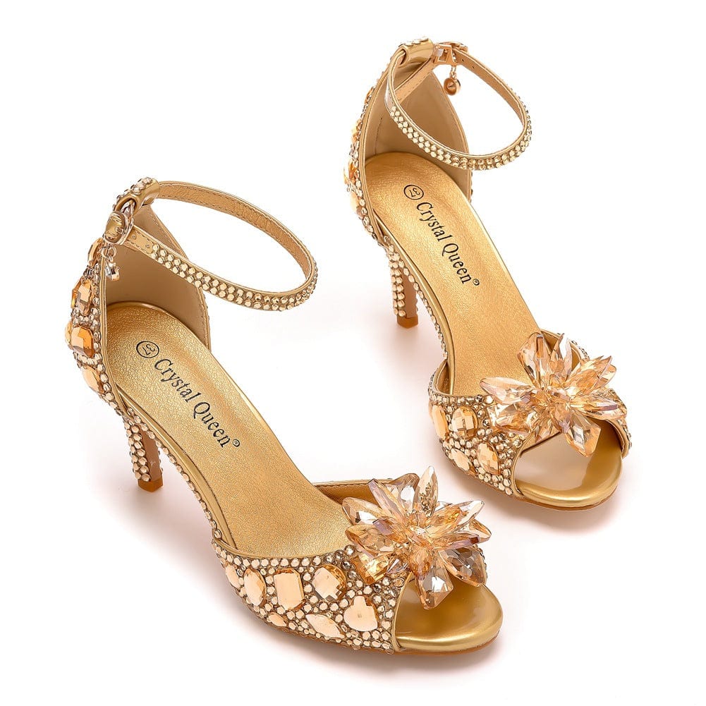 S4823F  7cm Fish Mouth High Heel Shallow Mouth Buckle Large Size Round Toe Crystal Rhinestone Stiletto  bride shoes wedding