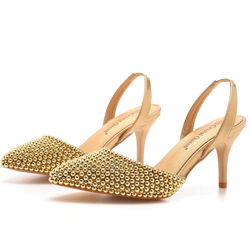S4831F  High quality customized 7cm shallow mouth pointed toe white pearl stiletto large size wedding shoes