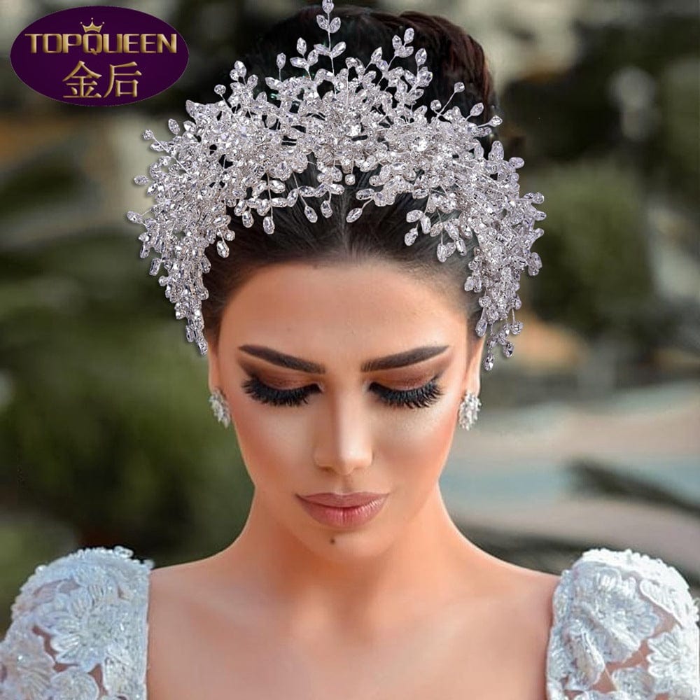 S5047F   Bridal Crown Tiara Wedding Dress Handmade Silver Shining Diamonds Catwalk Jewelry bridal accessories hair