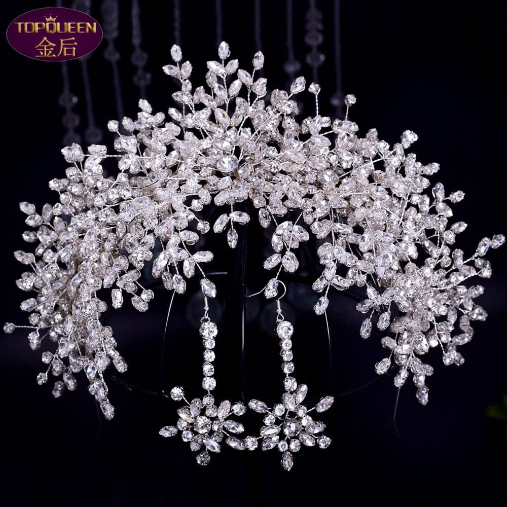 S5047F   Bridal Crown Tiara Wedding Dress Handmade Silver Shining Diamonds Catwalk Jewelry bridal accessories hair