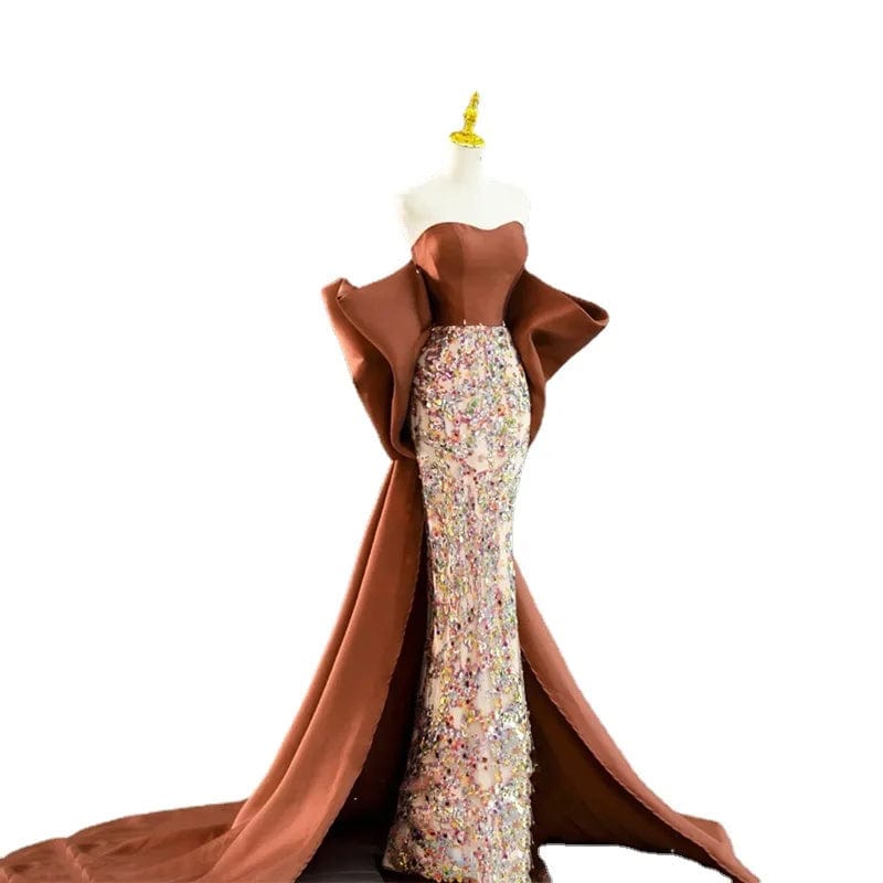 S7859F   New hot -selling high -quality light luxury off shoulder heavy work satin super fairy wedding party dressing for ladies