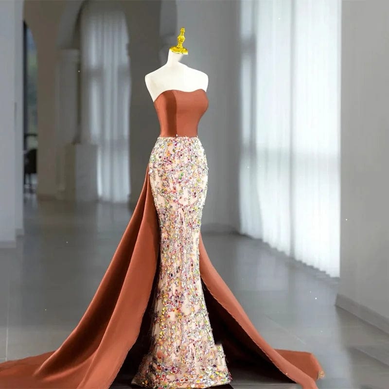 S7859F   New hot -selling high -quality light luxury off shoulder heavy work satin super fairy wedding party dressing for ladies