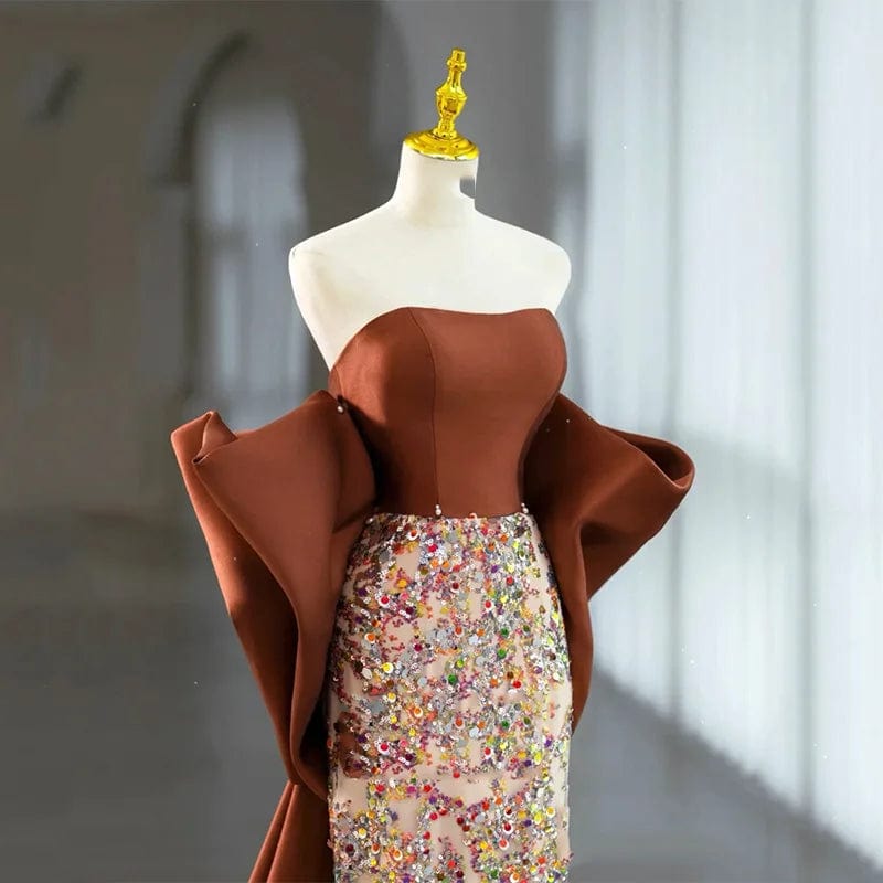 S7859F   New hot -selling high -quality light luxury off shoulder heavy work satin super fairy wedding party dressing for ladies