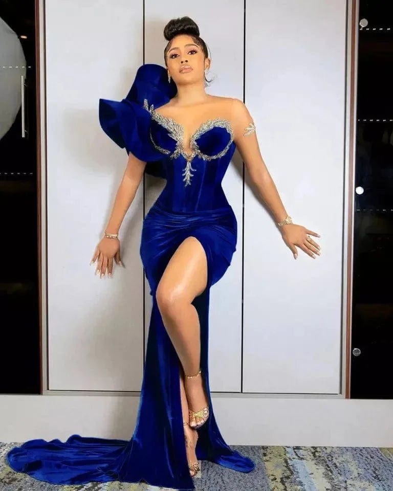 S7934F      New lace sexy back -tail slimming is thin  deep V elegant dresses women evening