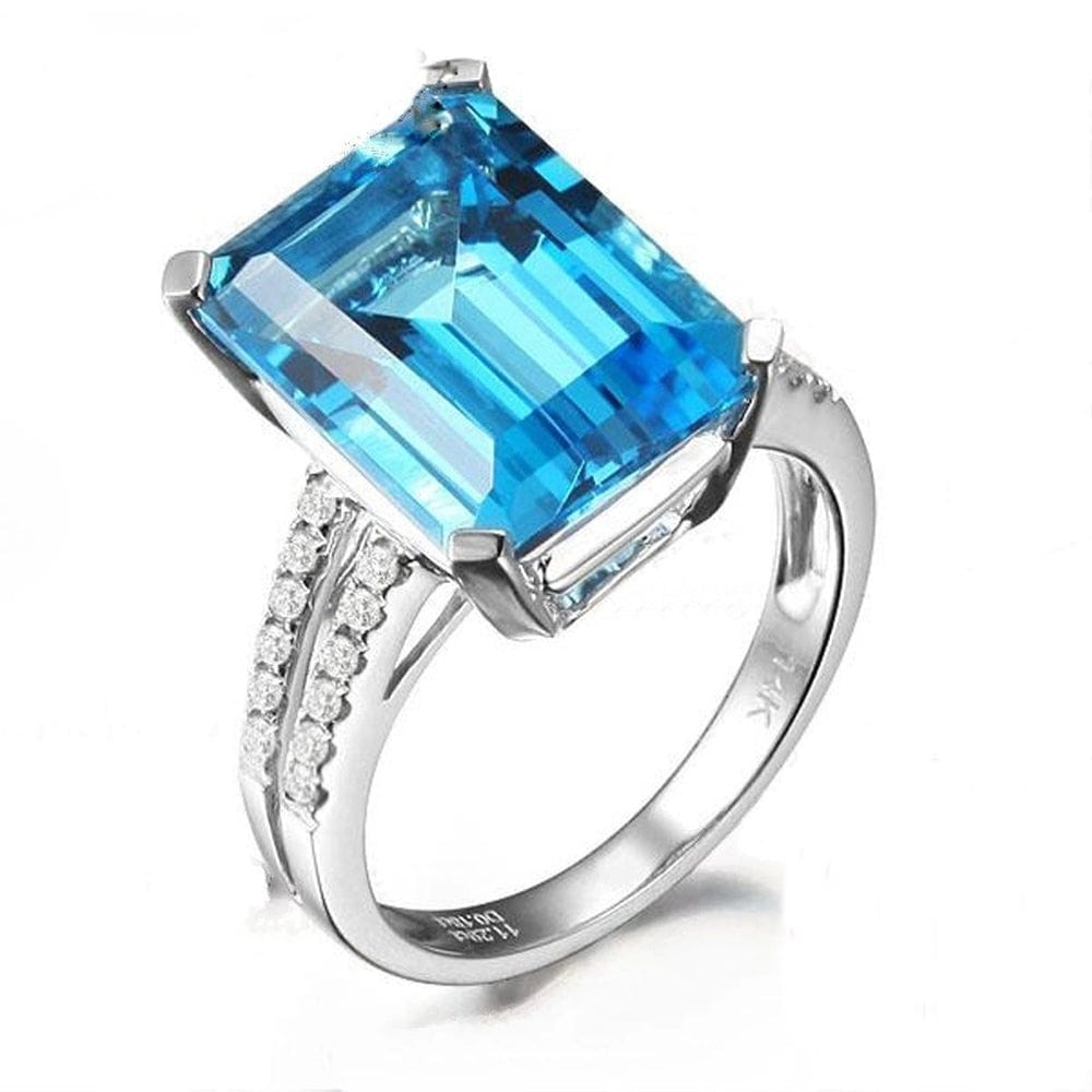 S925 sliver Color Sapphire Topaz Diamond Sea Blue Women's Square Carat Gemstone Jewelry Bague Or Jaune Bizuteria Diamante ring