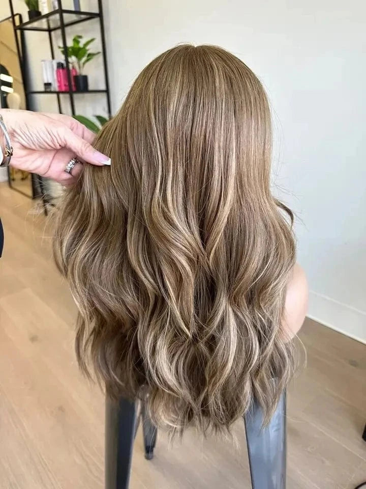Salon 12A Quality Double Drawn Ash Brown Highlight Virgin Remy European Cuticle Aligned Hair Lace Front Wigs With Dark Root