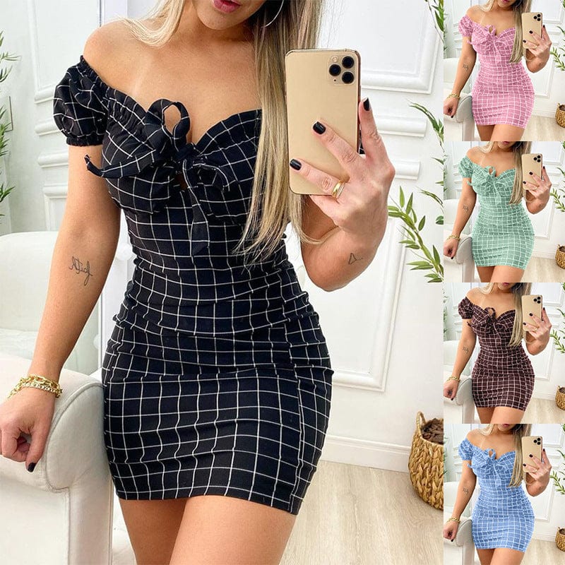 Samcci Fashion Short Sleeve Strapless Mini Dress Summer New Arrival Design Women's Casual Club Party Dress