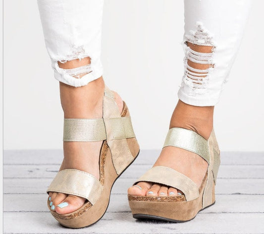 Sandalias Mujer Elastic Design Comfortable Cork Chaussure Femme Platform Shoes Women Wedge Heel Sandals EVA PU Rubber 1 Pair