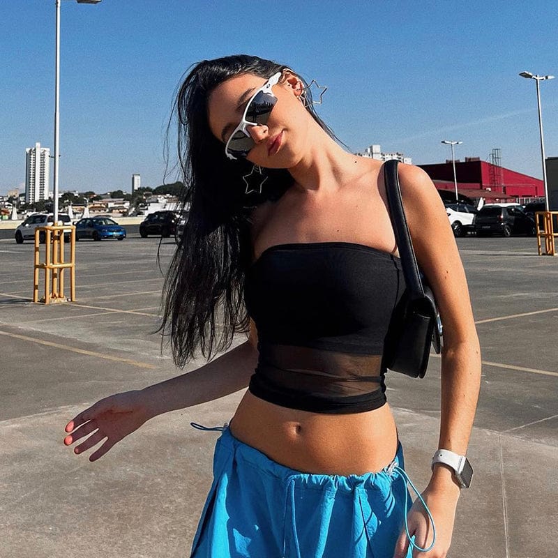 Sandtree R22TP198 2022 Mesh-Paneled Chest Wrap No Moq Crop Tank Top Skinny Crop Top Slit